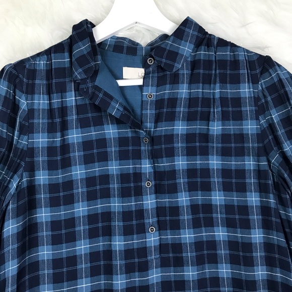 LOFT T-Shirt Dress Blue Plaid Long Medium - Picture 3 of 8